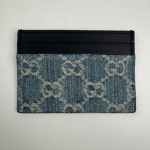 Brand New Gucci GG Denim Monogram Card Holder Double Sided Leather - Picture 1 of 4